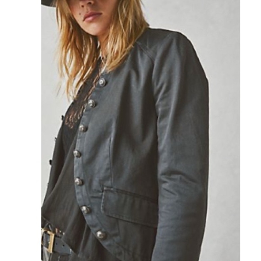 Free People Charcoal Button-Up Blazer